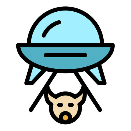 Ufo ship cow icon outline vector. space alien. Astronaut cute color flatのイラスト素材