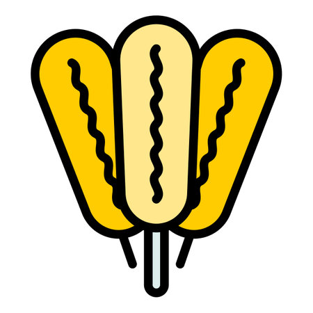 Street corn dog icon outline vector. Hot street food. Fried sauce color flatのイラスト素材