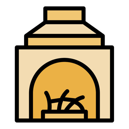 Wood fireplace icon outline vector. Furnace burning. Stove air color flatのイラスト素材