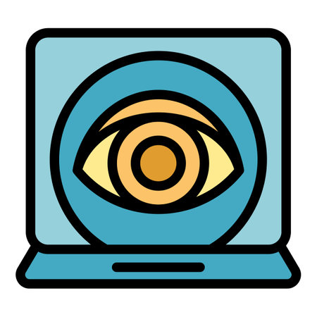 Laptop eye care icon outline vector. Surgery eye. Lens test color flatのイラスト素材