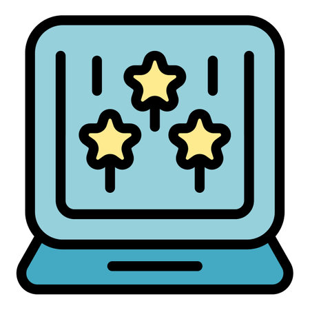 Delight laptop icon outline vector. Happy person. People fun color flatのイラスト素材