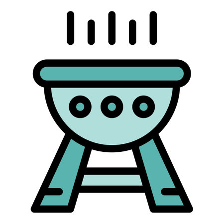 Barbecue pot icon outline vector. Forest house. Rv trip color flatのイラスト素材