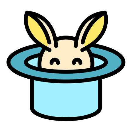 Rabbit hat icon outline vector. Magic cap. Circus show color flatのイラスト素材