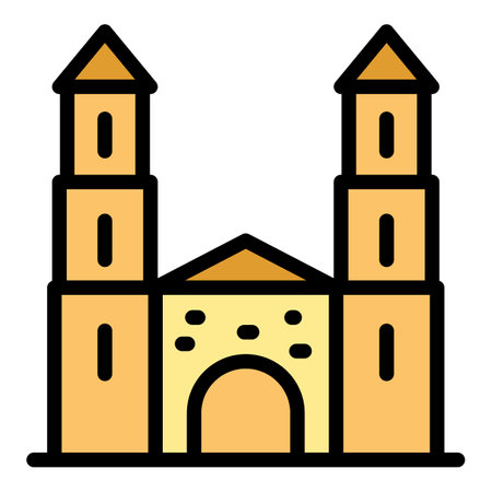 Montenegro landscape icon outline vector. Architecture tour. Coast europe color flatのイラスト素材