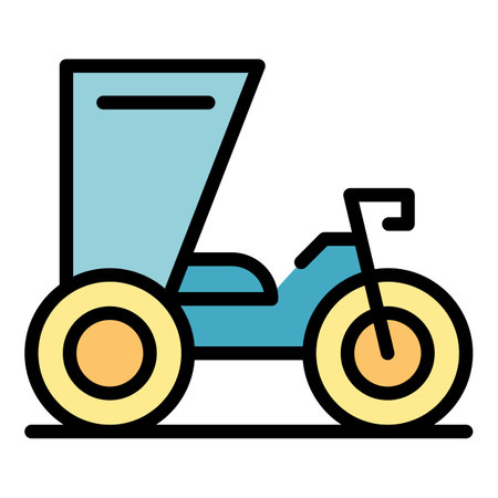 Trishaw bike icon outline vector. Indian old. Asian bicycle color flatのイラスト素材