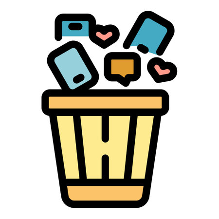 Social media garbage icon outline vector. Digital detox. Internet mobile color flatのイラスト素材