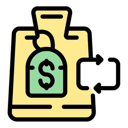 Store bag icon outline vector. Service delivery. Parcel change color flatのイラスト素材