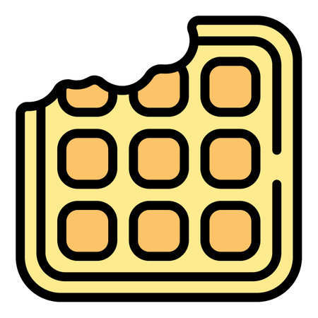 Bite waffle icon outline vector. Belgian wafer. Cake pastry color flatのイラスト素材