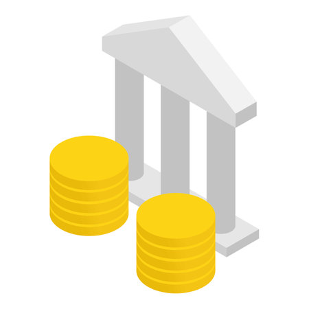 Banking concept icon isometric vector. White building pillar and gold coin stack. Banking, financeのイラスト素材