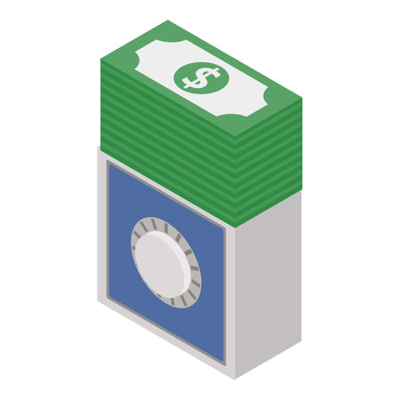 Bank deposit icon isometric vector. Closed metal safe and dollar bill stack icon. Banking term deposit, finance conceptのイラスト素材
