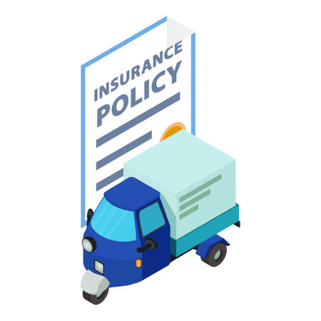 Insurance concept icon isometric vector. Insurance policy and three wheeled car. Guarantee, safetyのイラスト素材