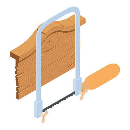 Carpentry work icon isometric vector. New coping saw and old wooden board icon. Workshop, carpentryのイラスト素材
