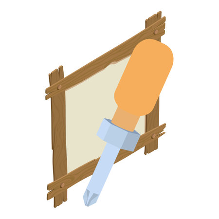 Carpentry equipment icon isometric vector. Crewdriver instrument and wood plank. Repair work, woodworkingのイラスト素材