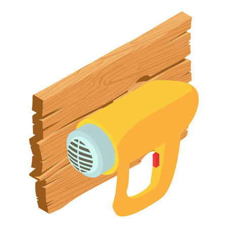 Repair tool icon isometric vector. Wired electric dryer and wooden board icon. Heat gun, construction and repair workのイラスト素材