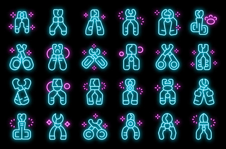 Claw cutter icons set outline vector. Cat animal. Pet care neon color on blackのイラスト素材