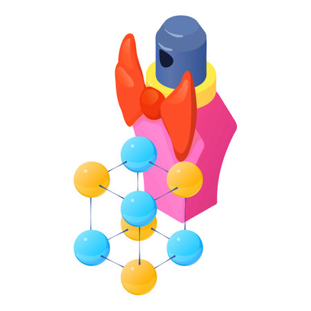 Elegant perfume icon isometric vector. Bottle of perfume and molecule symbol. Parfum de toilette, aroma, perfumeryのイラスト素材