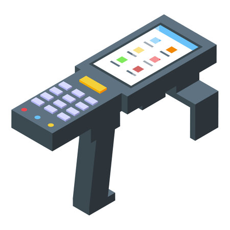 Control pad rfid icon isometric vector. Access reader tag. Chip copper labelのイラスト素材