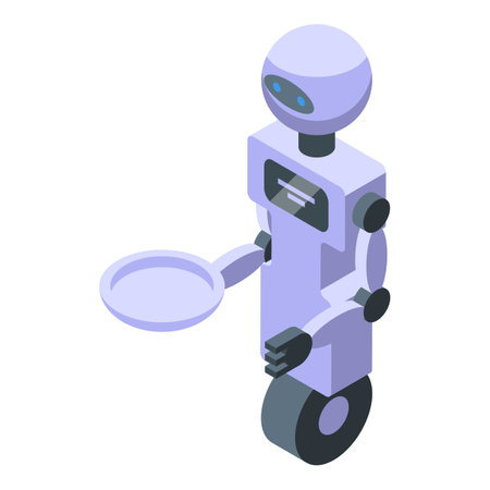 One wheel robot waiter icon isometric vector. Room ai chef. Tech order trayのイラスト素材