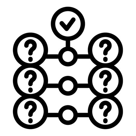 Multiple questions with right solution icon outline vector. Dilemma confusion approach. Problem solving strategyのイラスト素材