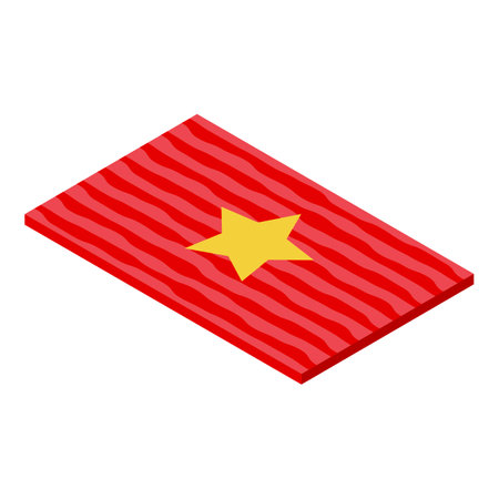Red color gold star door mat icon isometric vector. Entry clean home. Decor stepのイラスト素材