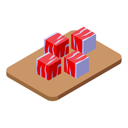 Meat slices on wooden board icon isometric vector. Farm animal. Meat legのイラスト素材
