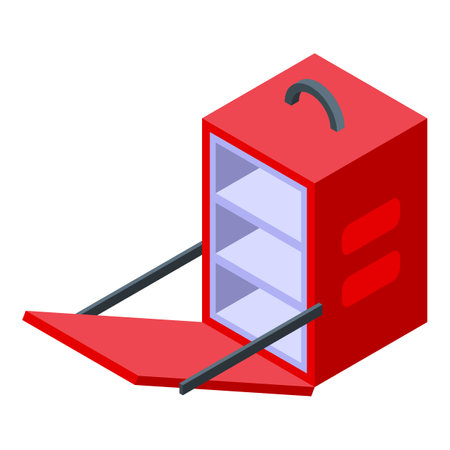 Red courier parcel backpack icon isometric vector. Rider home. Trade cartonのイラスト素材