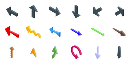 Straight long arrow icons set isometric vector. Horizontal right. Rectangular pin thickのイラスト素材