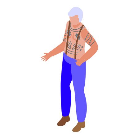 Full body tattoos icon isometric vector. Old senior person. Cute biker characterのイラスト素材