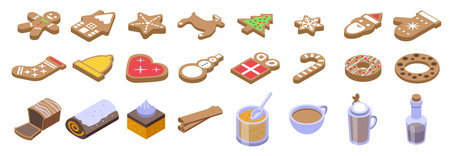 Homemade gingerbread icons set isometric vector. Cookie winter shape. Shape manのイラスト素材
