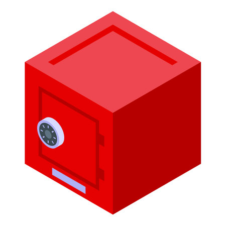 Red money safe box icon isometric vector. Finance protection. Monetary centralのイラスト素材