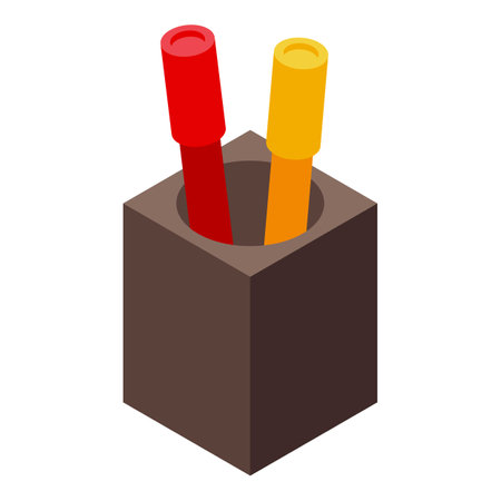 Shape pencil stand icon isometric vector. Art holder. Work containerのイラスト素材