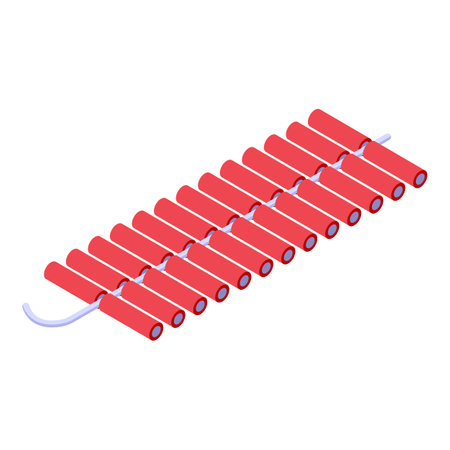 Red small petards wired icon isometric vector. Festival explosion. Event sparklerのイラスト素材