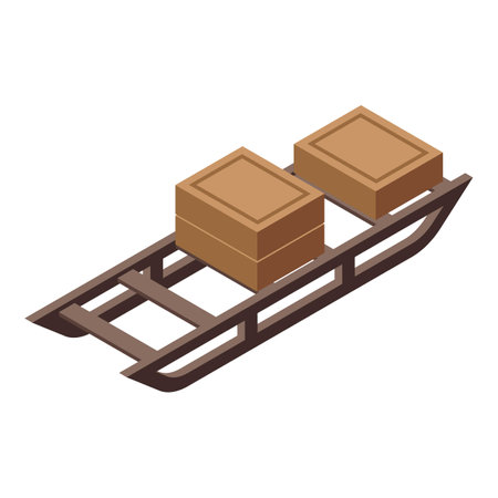 Box delivery on sleigh icon isometric vector. Wooden material. Fast moveのイラスト素材