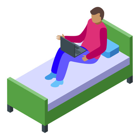 Freelancer working in bed icon isometric vector. Creative character. Remote onlineのイラスト素材