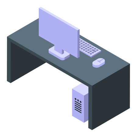 Gaming computer desk icon isometric vector. Media equipment. Studio desktopのイラスト素材