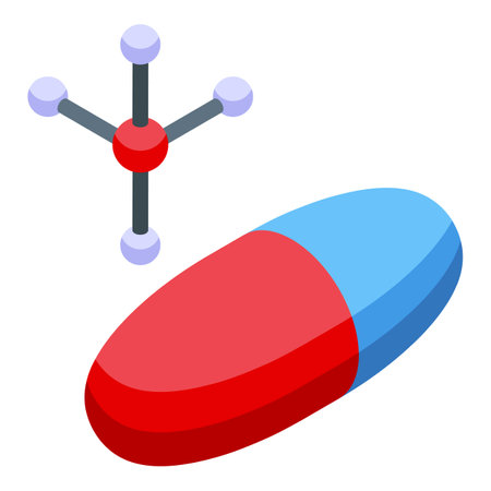 Graphic representation of a medicine capsule with its chemical structure in isometric designのイラスト素材