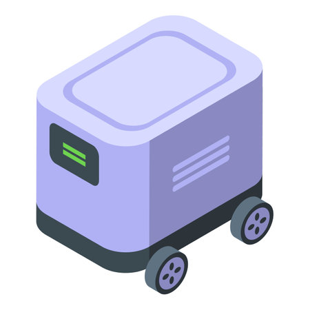 Isometric view of a compact, autonomous delivery robot with wheels designed for smart logistics solutionsのイラスト素材