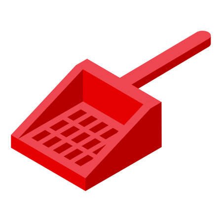 Bright red isometric illustration of a plastic scoop, perfect for pet food or cleaningのイラスト素材