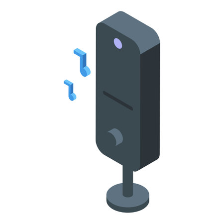 3d isometric illustration of a modern smart speaker emitting musical notesのイラスト素材