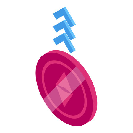 Vibrant isometric illustration of a red push pin with a stylized blue shadow on a white backgroundのイラスト素材