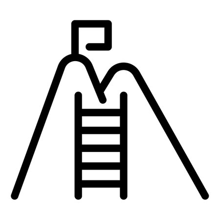 A simple line icon representing a mountain peak with an ascending ladderのイラスト素材