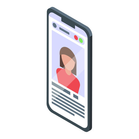 Modern isometric smartphone profile concept illustration with user interface design for social media app and online communication technologyのイラスト素材