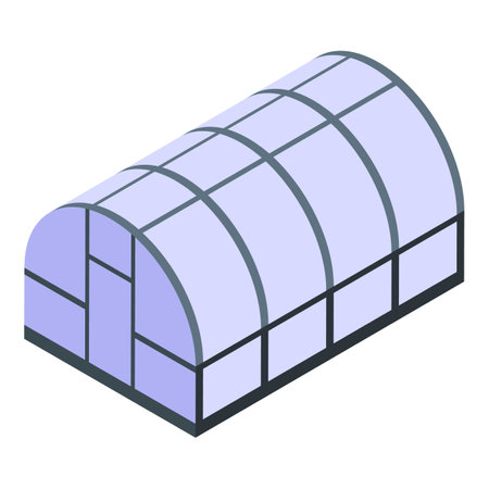 Detailed isometric greenhouse illustration with modern sustainable design. Vector geometric 3d isometry. Isolated background. And transparent glass for agriculture. Farming. Horticultureのイラスト素材