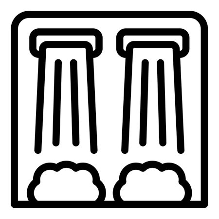 Cartoon ancient greek pillars icon in black and white historic emblem of justice and tradition in minimalist flat design style. Vector illustration of cultural heritage and architectural symbolのイラスト素材