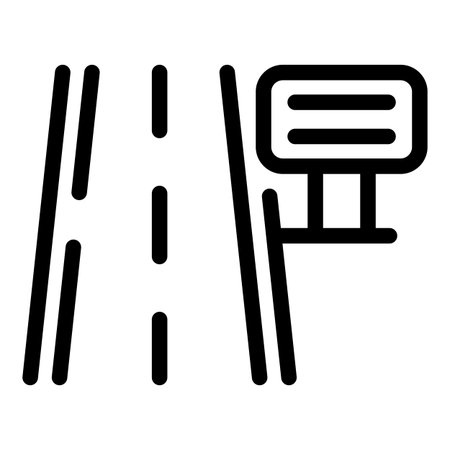 Minimalist vector illustration of a road sign next to lane markings on a plain backgroundのイラスト素材