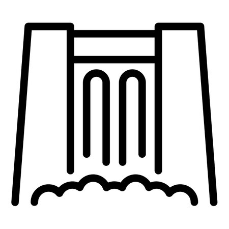 Hydroelectric power dam icon in black and white vector design illustration isolated on white background, representing sustainable and renewable energy generation technologyのイラスト素材