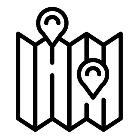Linear vector icon of a folded navigation map with two destination markersのイラスト素材