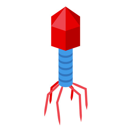 Bacteriophage virus attacking bacteria with tail fibers for infectionのイラスト素材