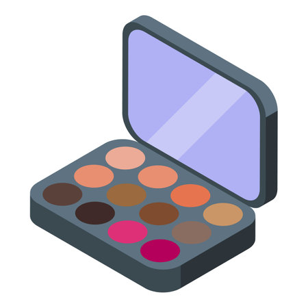 Eyeshadow palette is open showing various shades of colorful makeupのイラスト素材