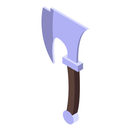 Large sharp viking battle axe with a wooden handle pointing down in isometric viewのイラスト素材